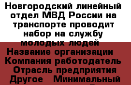 Новгородский линейный отдел МВД России на транспорте проводит набор на службу молодых людей › Название организации ­ Компания-работодатель › Отрасль предприятия ­ Другое › Минимальный оклад ­ 30 000 - Все города Работа » Вакансии   . Мордовия респ.
